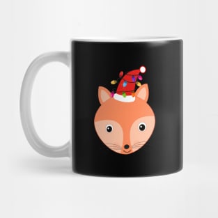 Cute fox with christmas red santa hat and light bulbs Mug